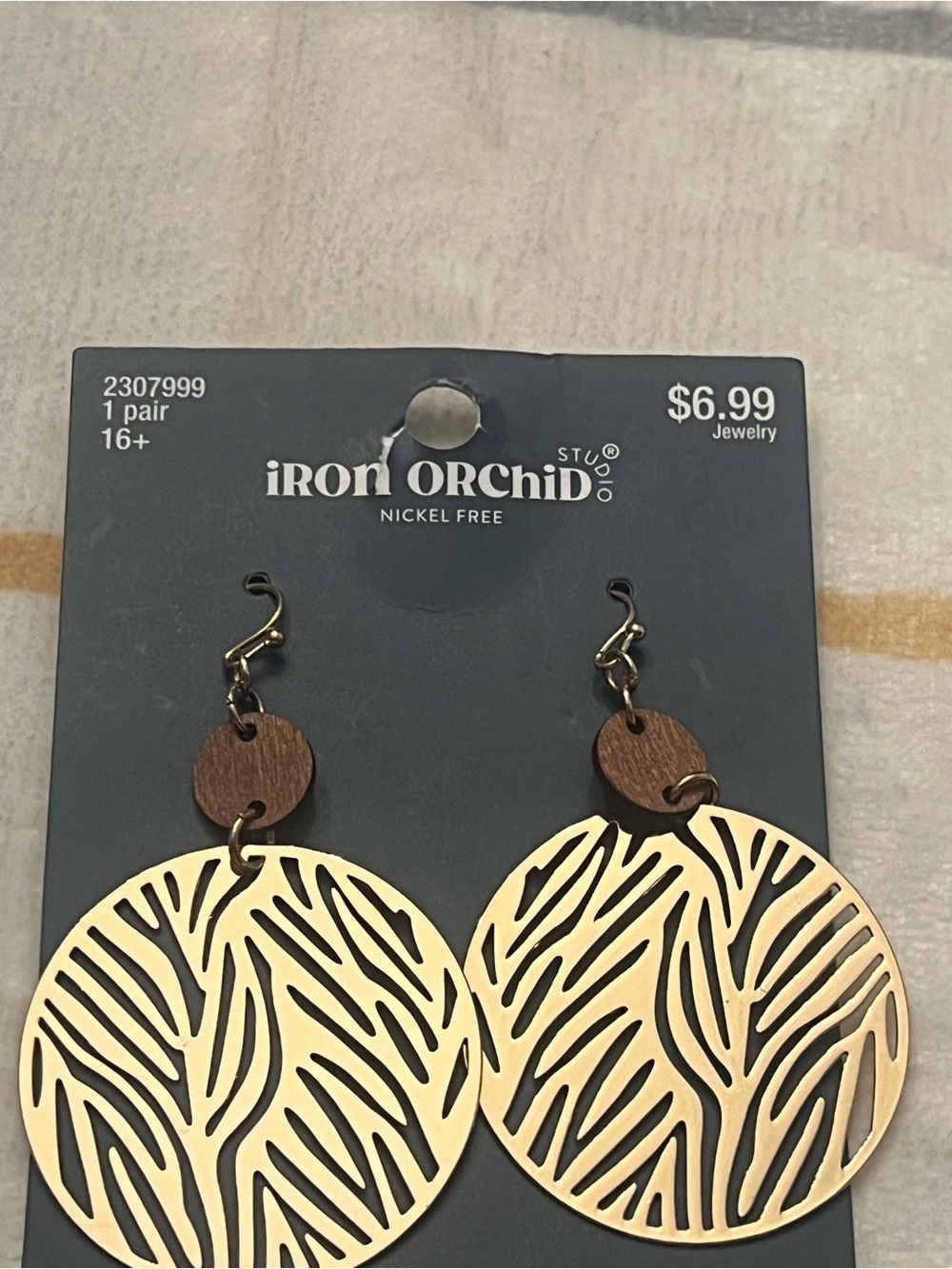 Iron Orchid Gold-Tone Cutout Disc Drop Earrings with Wood Accent